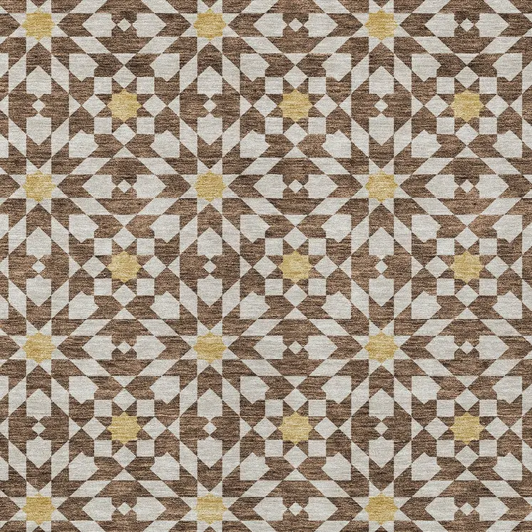 8' X 10' Chocolate Ivory And Gold Floral Medallion Washable Indoor Outdoor Area Rug