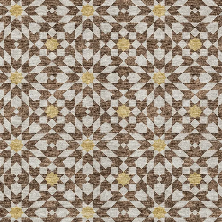 9' X 12' Chocolate Ivory And Gold Floral Medallion Washable Indoor Outdoor Area Rug