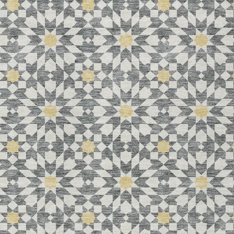 8' X 10' Gray Ivory And Gold Floral Medallion Washable Indoor Outdoor Area Rug