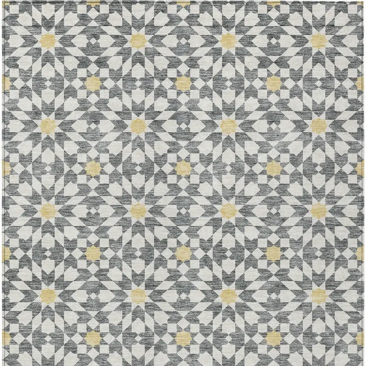 10' X 14' Gray Ivory And Gold Floral Medallion Washable Indoor Outdoor Area Rug