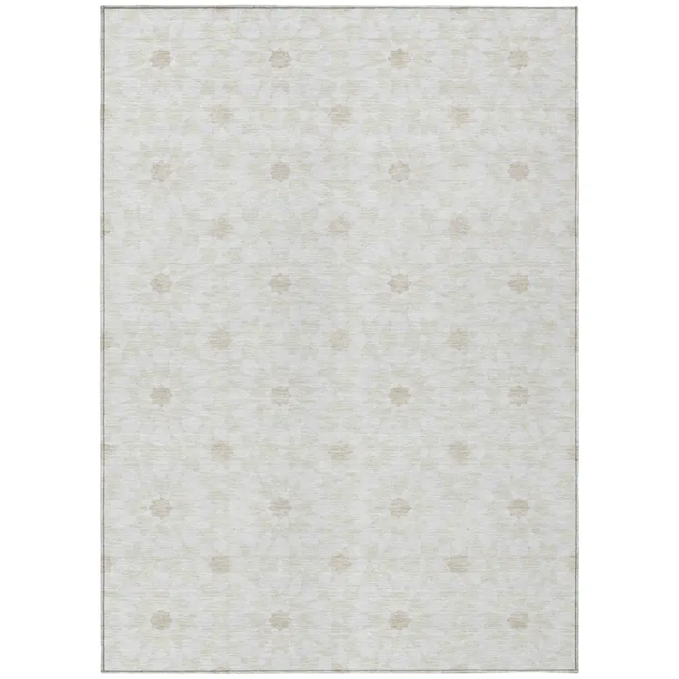 3' X 5' Ivory Beige And Taupe Floral Medallion Washable Indoor Outdoor Area Rug