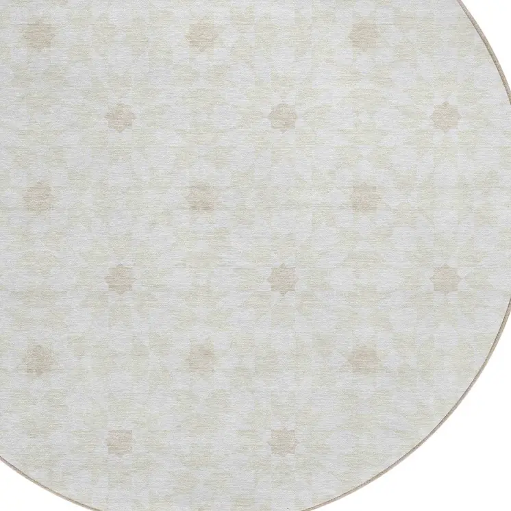8' Ivory Beige And Taupe Round Floral Medallion Washable Indoor Outdoor Area Rug