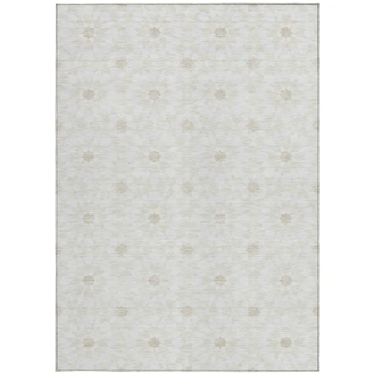 8' X 10' Ivory Beige And Taupe Floral Medallion Washable Indoor Outdoor Area Rug