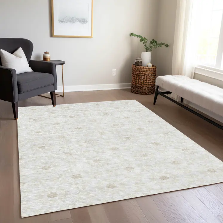 8' X 10' Ivory Beige And Taupe Floral Medallion Washable Indoor Outdoor Area Rug