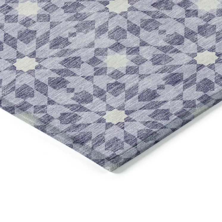 8' Lilac Purple And Ivory Round Floral Medallion Washable Indoor Outdoor Area Rug