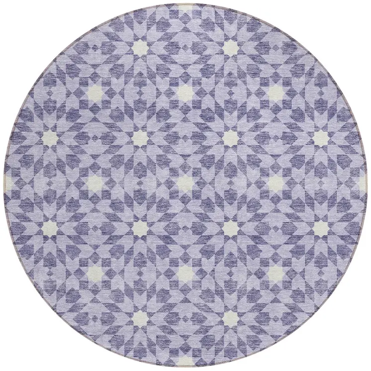 8' Lilac Purple And Ivory Round Floral Medallion Washable Indoor Outdoor Area Rug