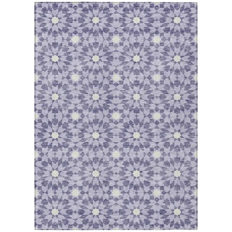 10' X 14' Lilac Purple And Ivory Floral Medallion Washable Indoor Outdoor Area Rug