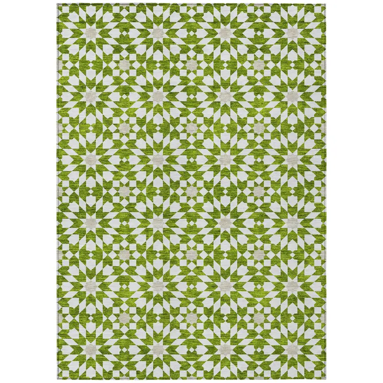 5' X 8' Lime Green Ivory And Beige Floral Medallion Washable Indoor Outdoor Area Rug