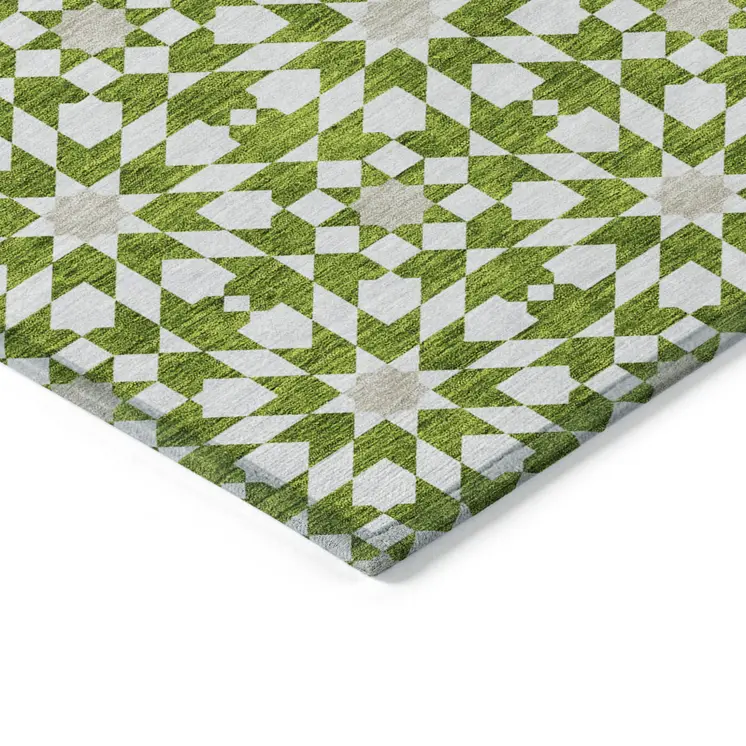 5' X 8' Lime Green Ivory And Beige Floral Medallion Washable Indoor Outdoor Area Rug