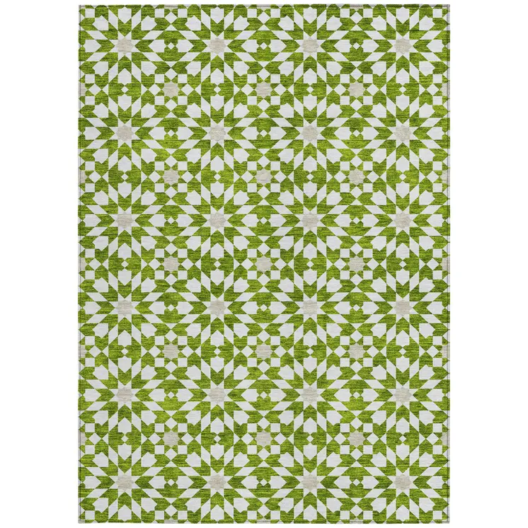 5' X 8' Lime Green Ivory And Beige Floral Medallion Washable Indoor Outdoor Area Rug