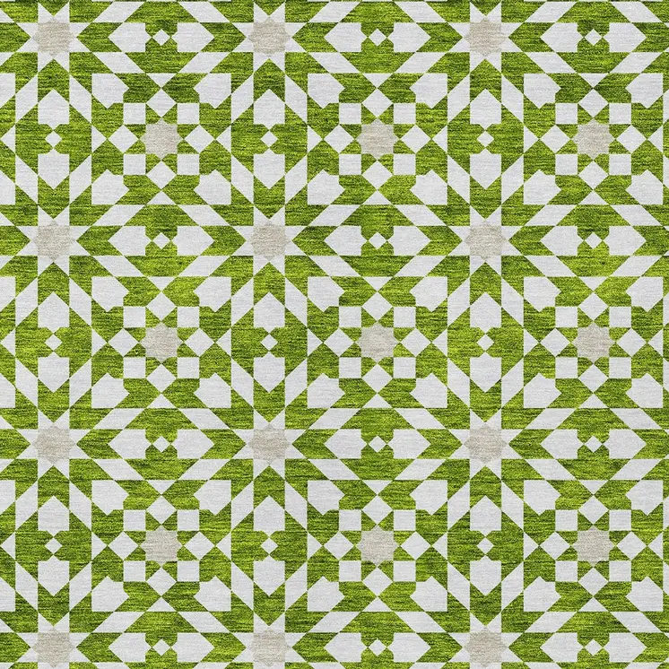 8' X 10' Lime Green Ivory And Beige Floral Medallion Washable Indoor Outdoor Area Rug