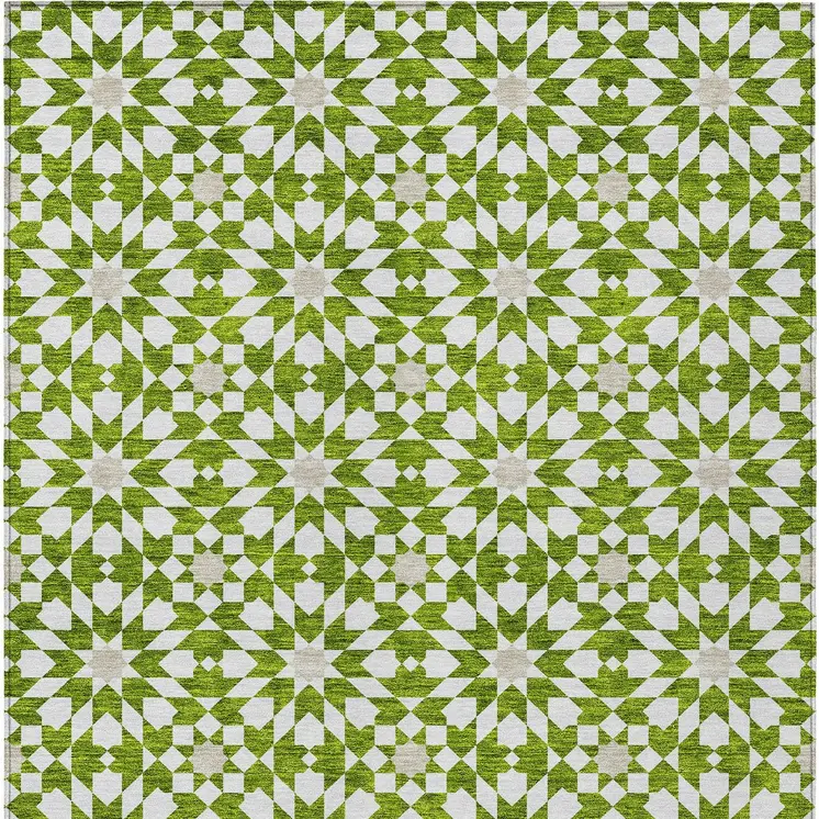 9' X 12' Lime Green Ivory And Beige Floral Medallion Washable Indoor Outdoor Area Rug