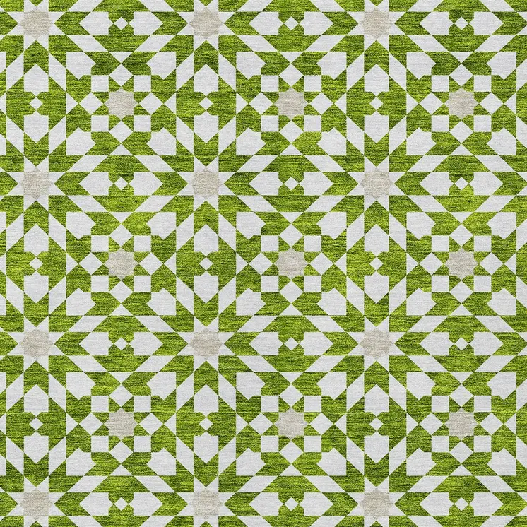 9' X 12' Lime Green Ivory And Beige Floral Medallion Washable Indoor Outdoor Area Rug