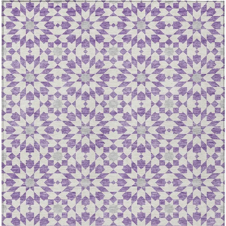 3' X 5' Lavender Purple And Ivory Floral Medallion Washable Indoor Outdoor Area Rug