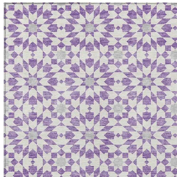 3' X 5' Lavender Purple And Ivory Floral Medallion Washable Indoor Outdoor Area Rug