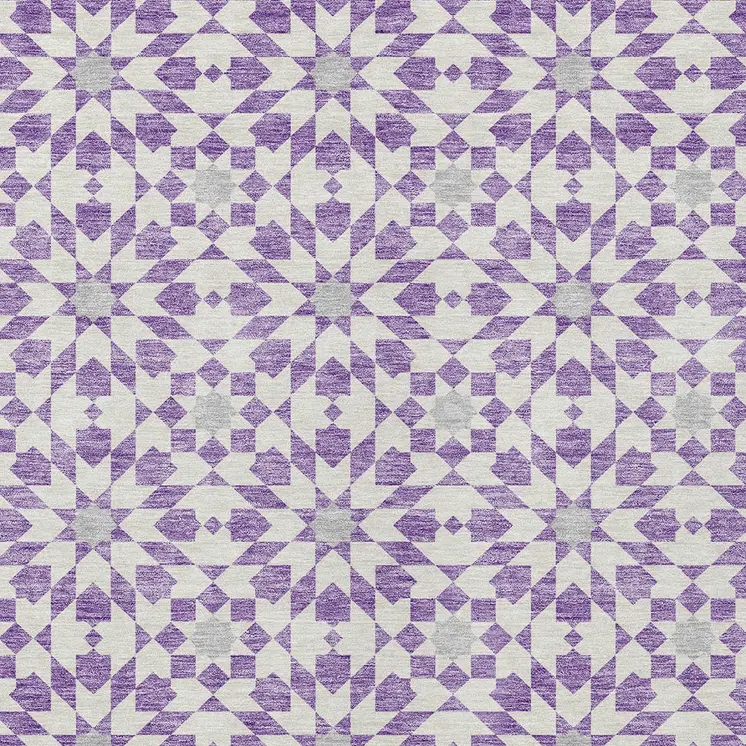 10' X 14' Lavender Purple And Ivory Floral Medallion Washable Indoor Outdoor Area Rug
