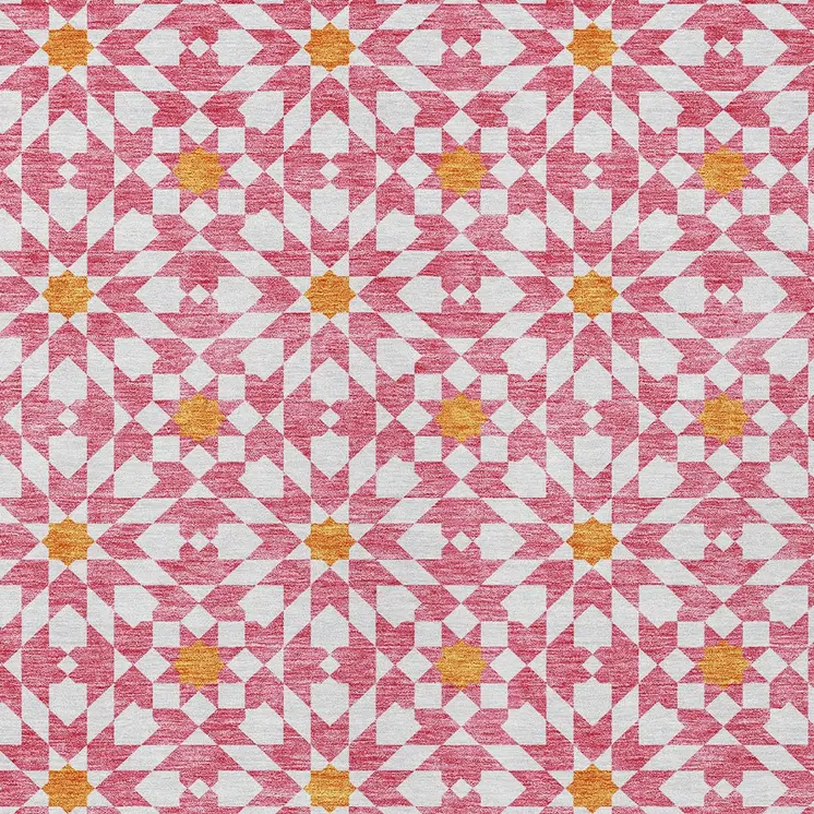 8' X 10' Pink Ivory And Orange Floral Medallion Washable Indoor Outdoor Area Rug