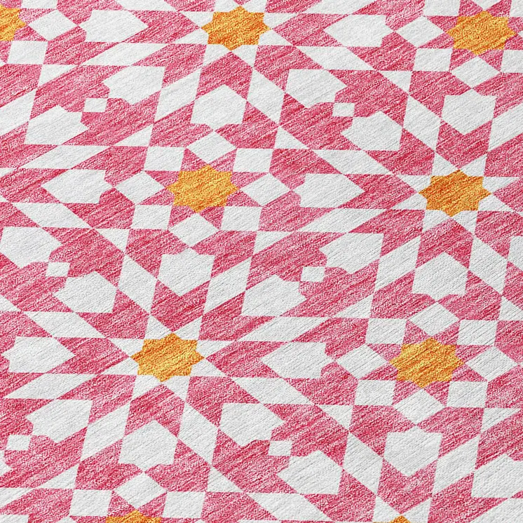 8' X 10' Pink Ivory And Orange Floral Medallion Washable Indoor Outdoor Area Rug