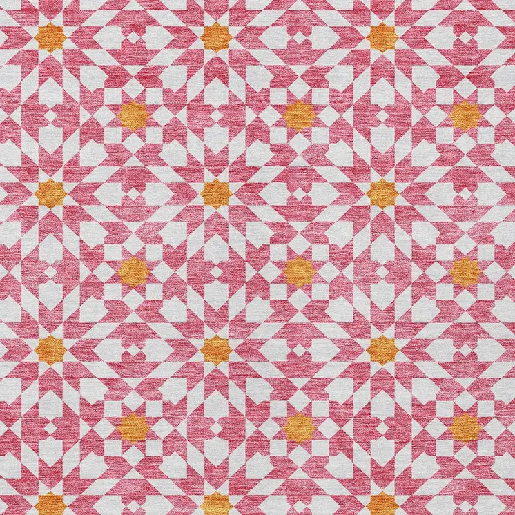 10' X 14' Pink Ivory And Orange Floral Medallion Washable Indoor Outdoor Area Rug