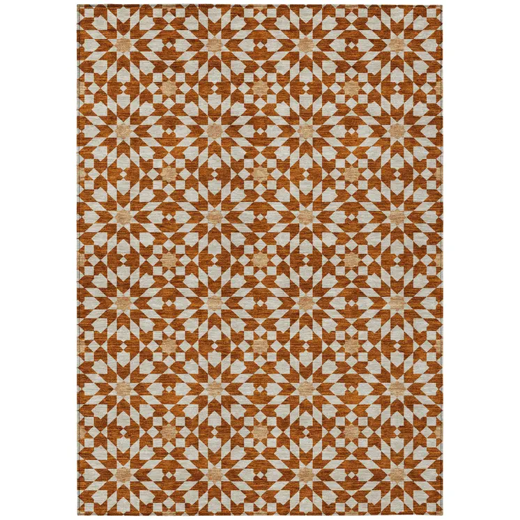 8' X 10' Orange Beige And Copper Floral Medallion Washable Indoor Outdoor Area Rug