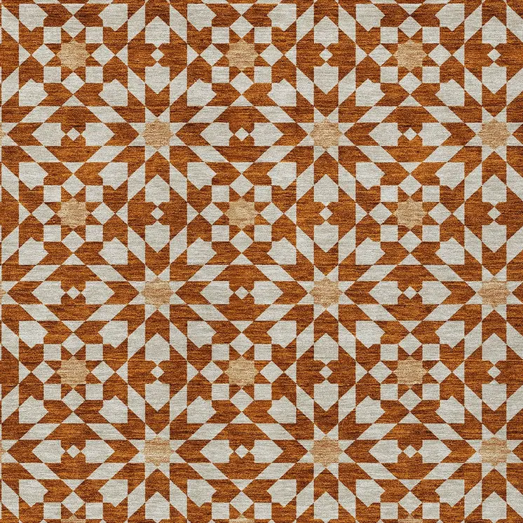 8' X 10' Orange Beige And Copper Floral Medallion Washable Indoor Outdoor Area Rug