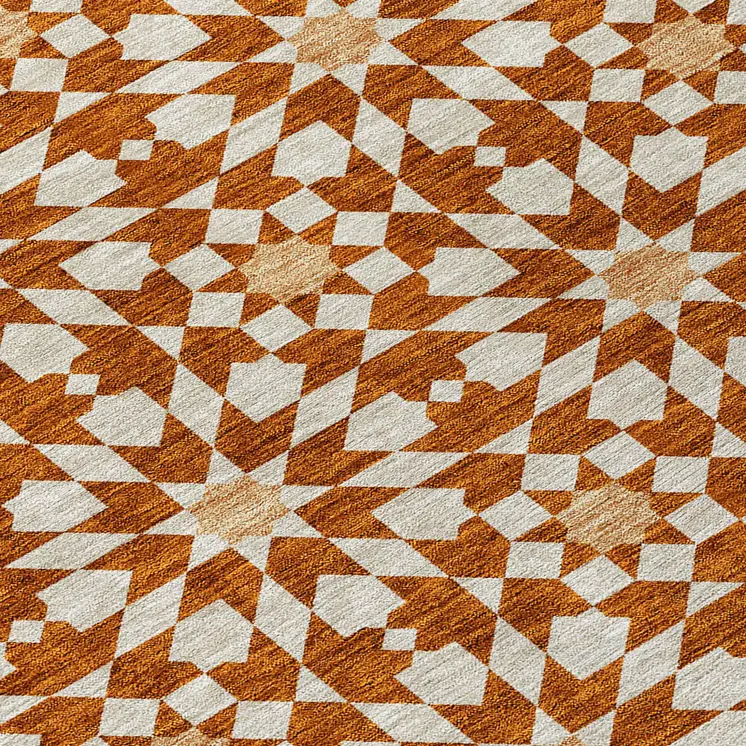 8' X 10' Orange Beige And Copper Floral Medallion Washable Indoor Outdoor Area Rug