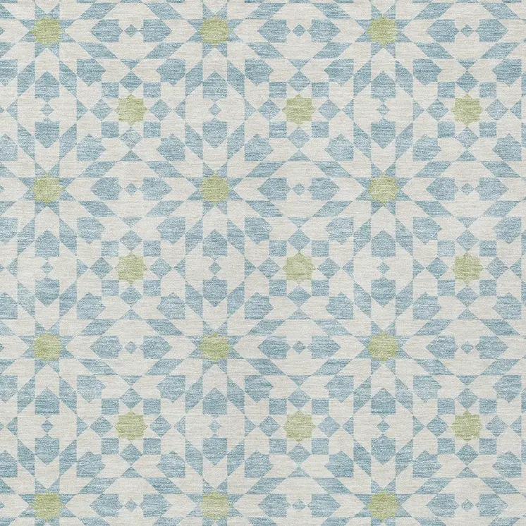 9' X 12' Sky Blue Ivory And Artichoke Green Floral Medallion Washable Indoor Outdoor Area Rug