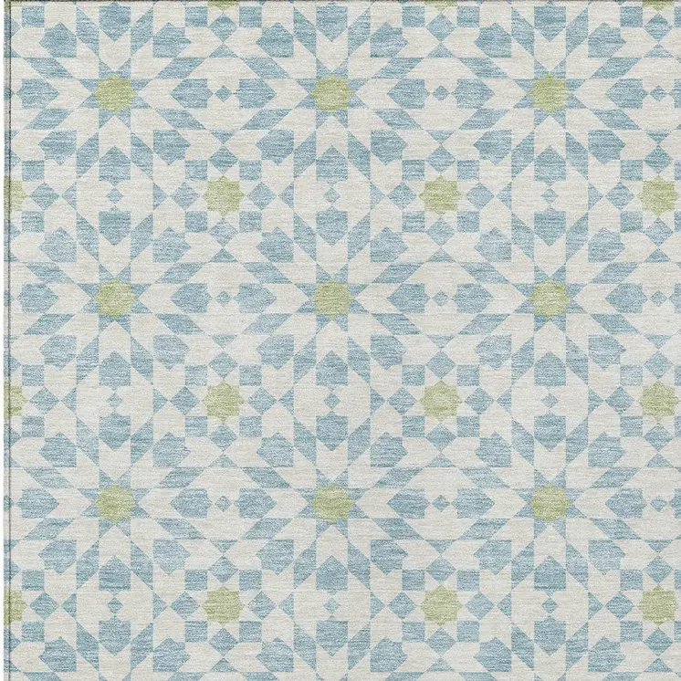 10' X 14' Sky Blue Ivory And Artichoke Green Floral Medallion Washable Indoor Outdoor Area Rug
