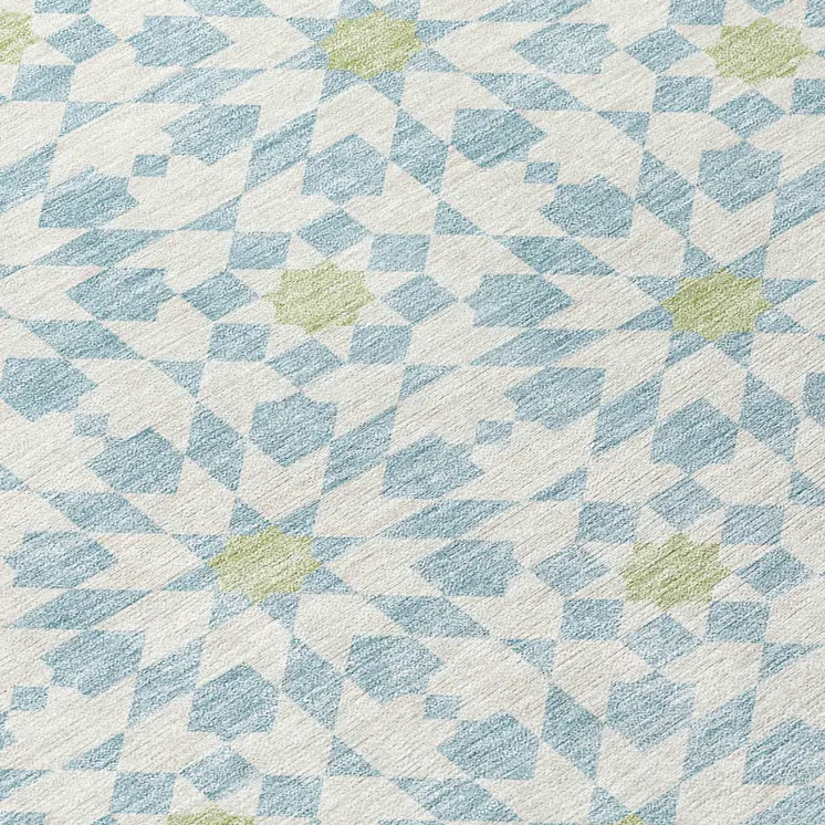 10' X 14' Sky Blue Ivory And Artichoke Green Floral Medallion Washable Indoor Outdoor Area Rug