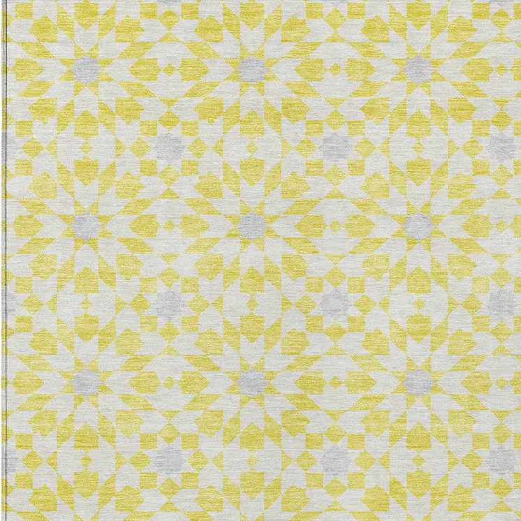 5' X 8' Yellow Ivory And Gray Floral Medallion Washable Indoor Outdoor Area Rug