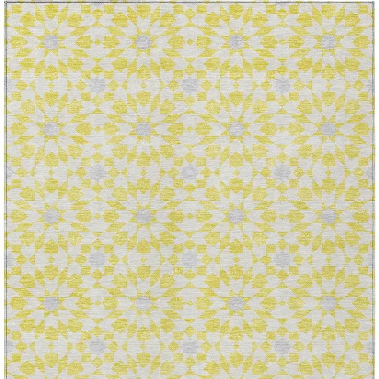 8' X 10' Yellow Ivory And Gray Floral Medallion Washable Indoor Outdoor Area Rug