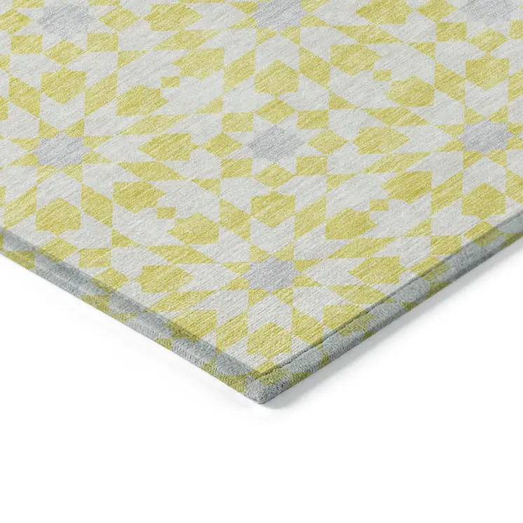 8' X 10' Yellow Ivory And Gray Floral Medallion Washable Indoor Outdoor Area Rug