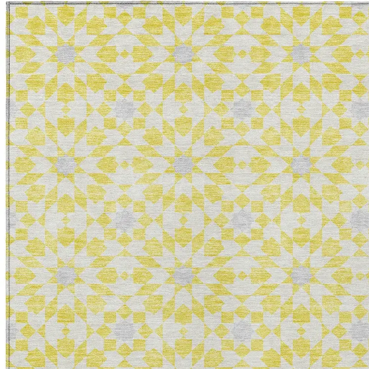 10' X 14' Yellow Ivory And Gray Floral Medallion Washable Indoor Outdoor Area Rug
