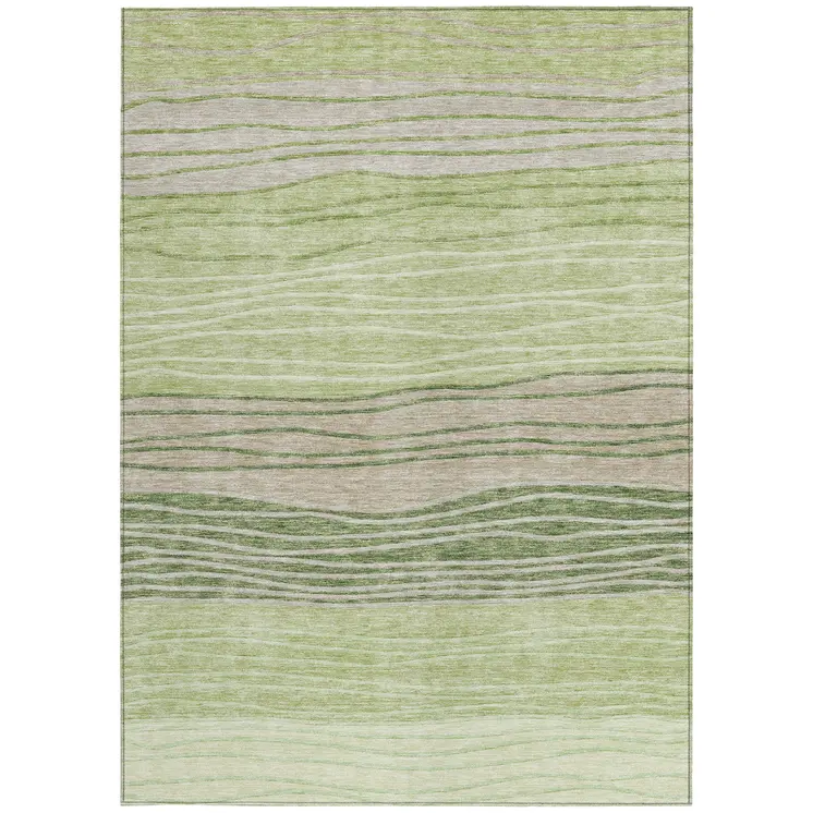 3' X 5' Artichoke Green And Taupe Striped Washable Indoor Outdoor Area Rug
