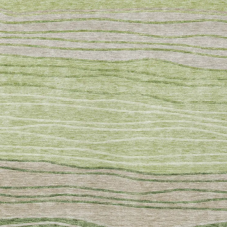 5' X 8' Artichoke Green And Taupe Striped Washable Indoor Outdoor Area Rug