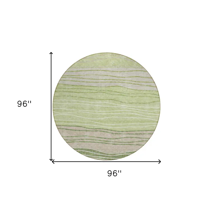 8' Artichoke Green And Taupe Round Striped Washable Indoor Outdoor Area Rug
