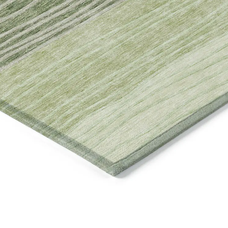 8' X 10' Artichoke Green And Taupe Striped Washable Indoor Outdoor Area Rug