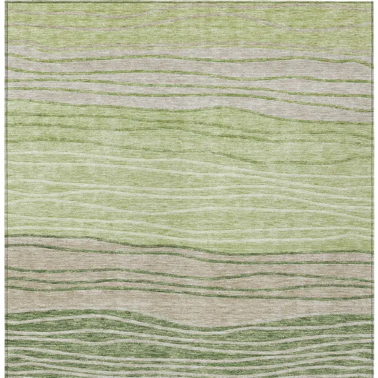 10' X 14' Artichoke Green And Taupe Striped Washable Indoor Outdoor Area Rug