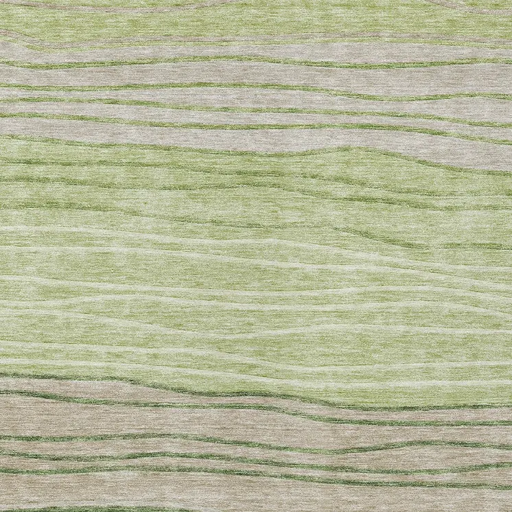 10' X 14' Artichoke Green And Taupe Striped Washable Indoor Outdoor Area Rug