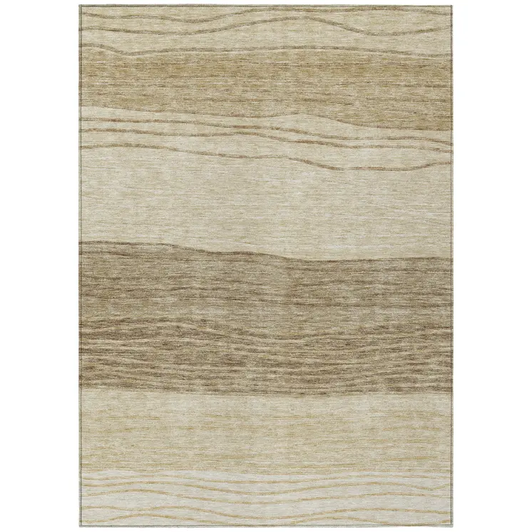 3' X 5' Beige Brown And Taupe Striped Washable Indoor Outdoor Area Rug