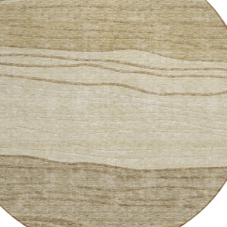 8' Beige Brown And Taupe Round Striped Washable Indoor Outdoor Area Rug