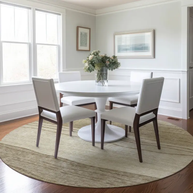 8' Beige Brown And Taupe Round Striped Washable Indoor Outdoor Area Rug