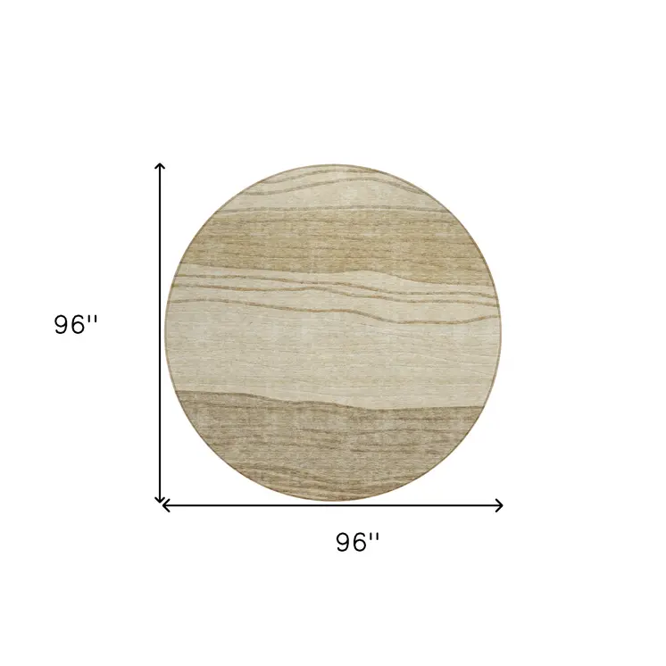 8' Beige Brown And Taupe Round Striped Washable Indoor Outdoor Area Rug