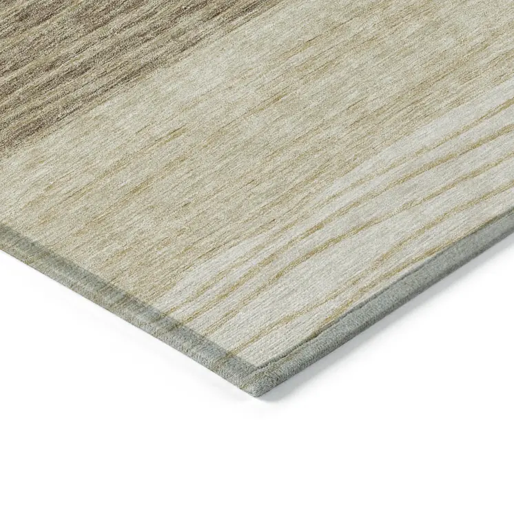 10' X 14' Beige Brown And Taupe Striped Washable Indoor Outdoor Area Rug