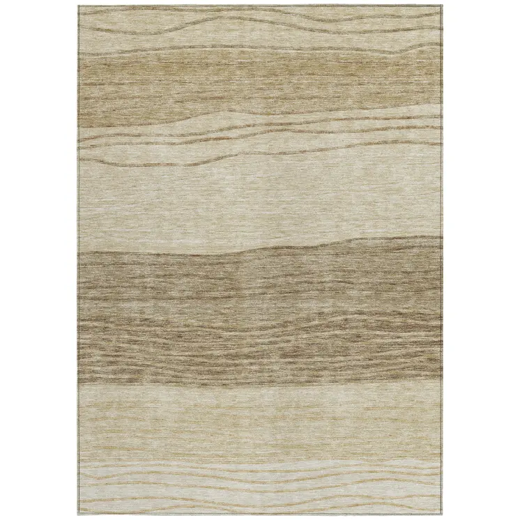 10' X 14' Beige Brown And Taupe Striped Washable Indoor Outdoor Area Rug