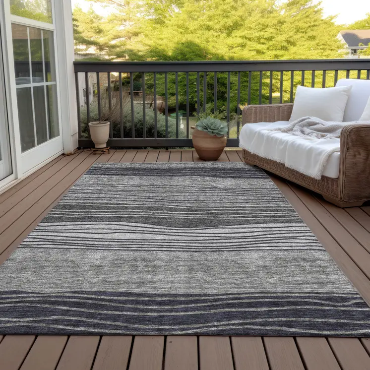 3' X 5' Gray Charcoal And Silver Striped Washable Indoor Outdoor Area Rug