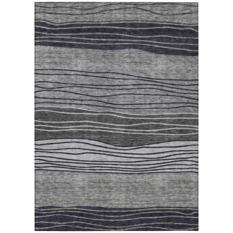 3' X 5' Gray Charcoal And Silver Striped Washable Indoor Outdoor Area Rug