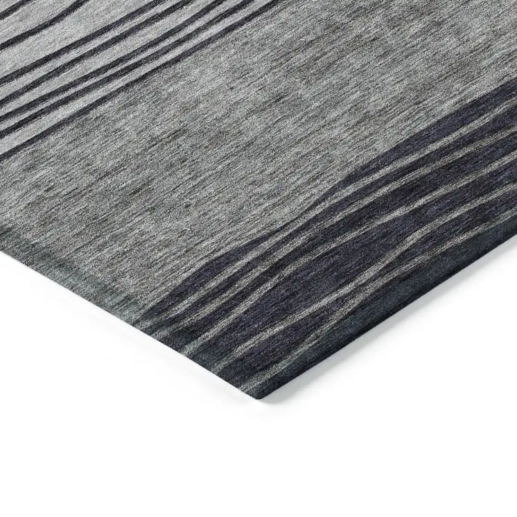 3' X 5' Gray Charcoal And Silver Striped Washable Indoor Outdoor Area Rug