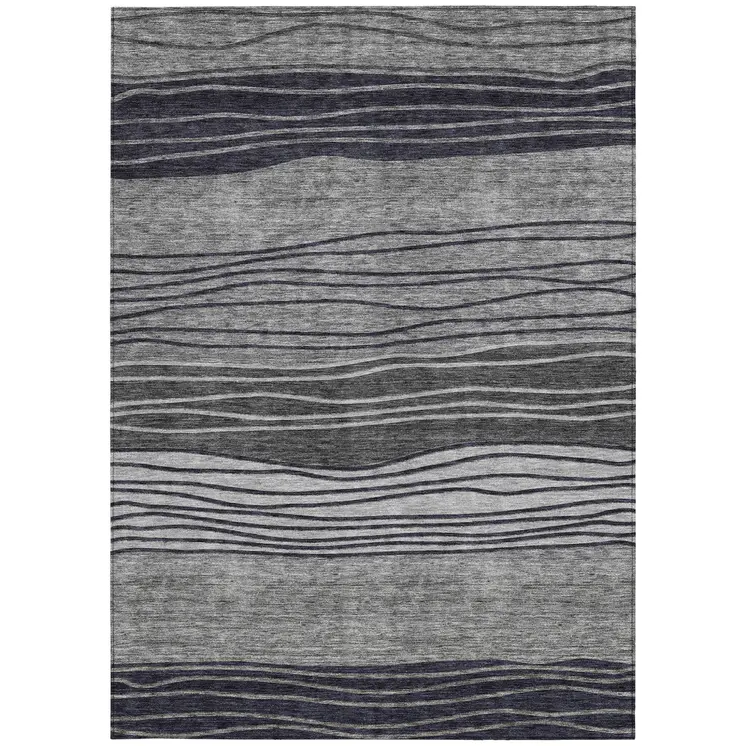 3' X 5' Gray Charcoal And Silver Striped Washable Indoor Outdoor Area Rug