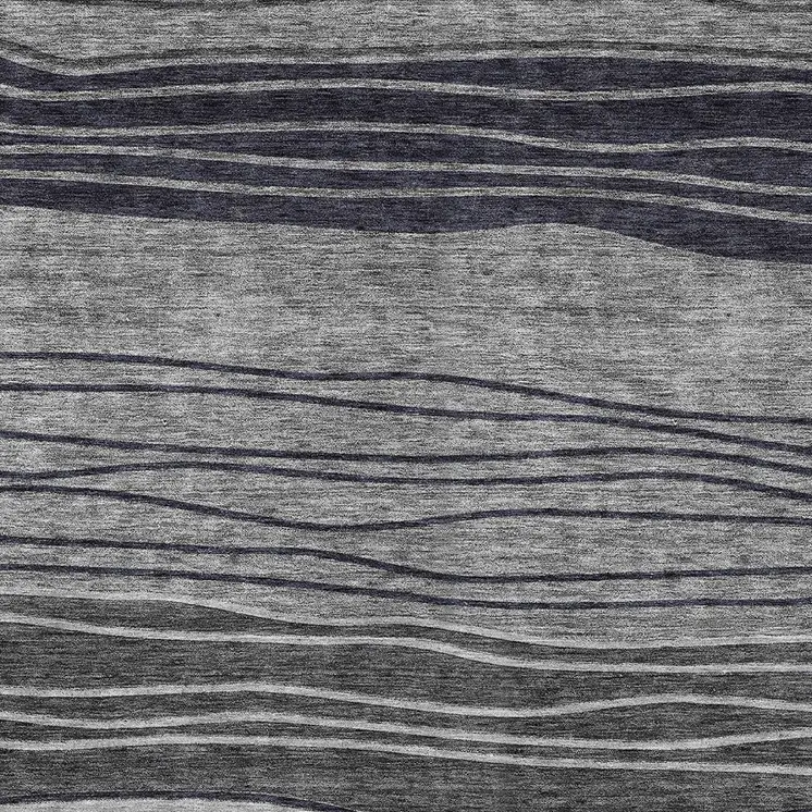 5' X 8' Gray Charcoal And Silver Striped Washable Indoor Outdoor Area Rug